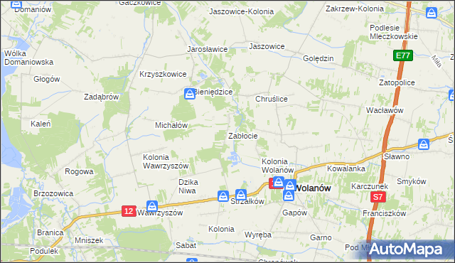mapa Zabłocie gmina Wolanów, Zabłocie gmina Wolanów na mapie Targeo