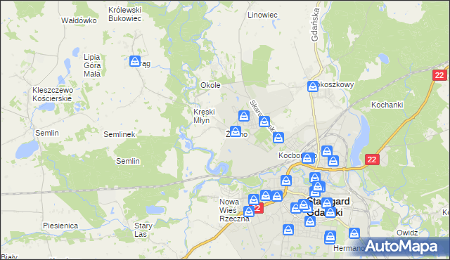 mapa Żabno gmina Starogard Gdański, Żabno gmina Starogard Gdański na mapie Targeo