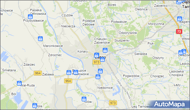 mapa Żabno powiat tarnowski, Żabno powiat tarnowski na mapie Targeo