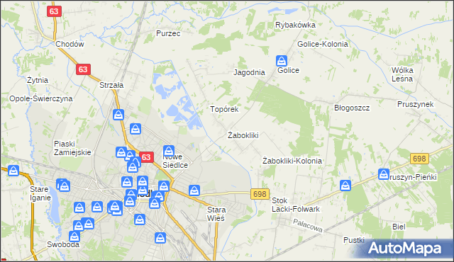 mapa Żabokliki gmina Siedlce, Żabokliki gmina Siedlce na mapie Targeo