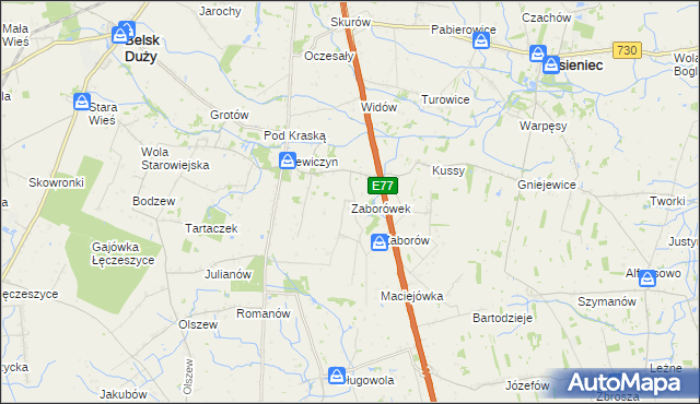mapa Zaborówek gmina Belsk Duży, Zaborówek gmina Belsk Duży na mapie Targeo