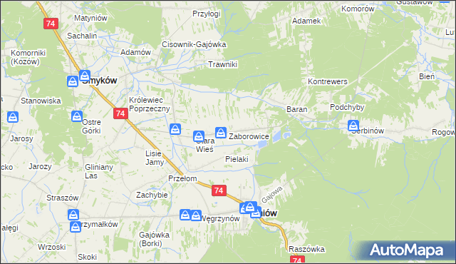 mapa Zaborowice gmina Mniów, Zaborowice gmina Mniów na mapie Targeo