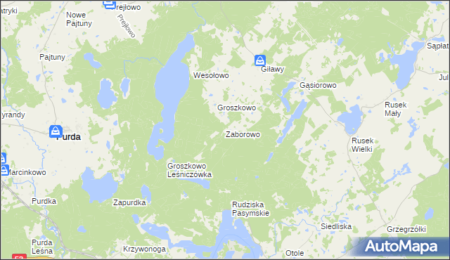 mapa Zaborowo gmina Purda, Zaborowo gmina Purda na mapie Targeo