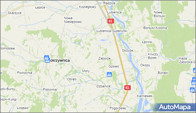 mapa Zaborze gmina Pokrzywnica, Zaborze gmina Pokrzywnica na mapie Targeo