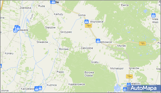 mapa Zabrodzie gmina Gidle, Zabrodzie gmina Gidle na mapie Targeo