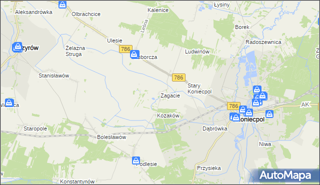 mapa Zagacie gmina Koniecpol, Zagacie gmina Koniecpol na mapie Targeo