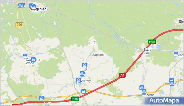 mapa Zagajnik gmina Nowogrodziec, Zagajnik gmina Nowogrodziec na mapie Targeo