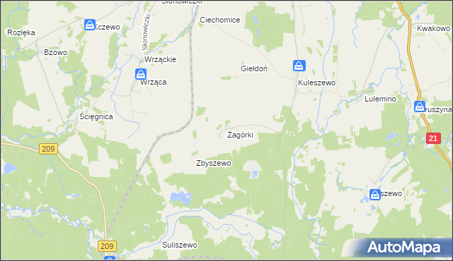 mapa Zagórki gmina Kobylnica, Zagórki gmina Kobylnica na mapie Targeo