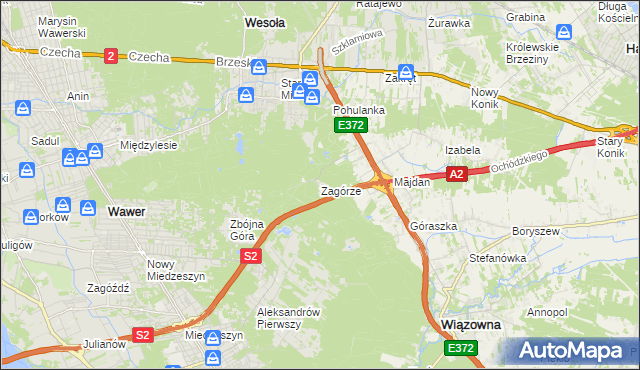 mapa Zagórze gmina Wiązowna, Zagórze gmina Wiązowna na mapie Targeo