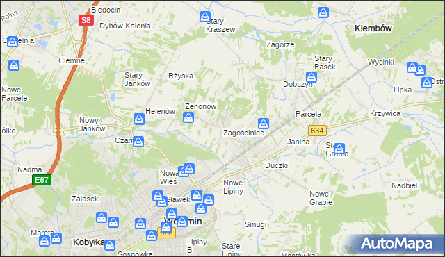 mapa Zagościniec gmina Wołomin, Zagościniec gmina Wołomin na mapie Targeo