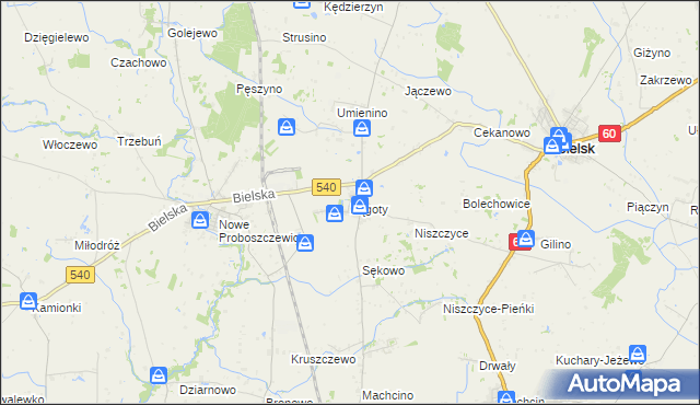 mapa Zągoty, Zągoty na mapie Targeo