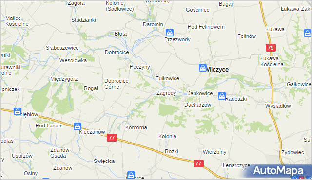 mapa Zagrody gmina Wilczyce, Zagrody gmina Wilczyce na mapie Targeo