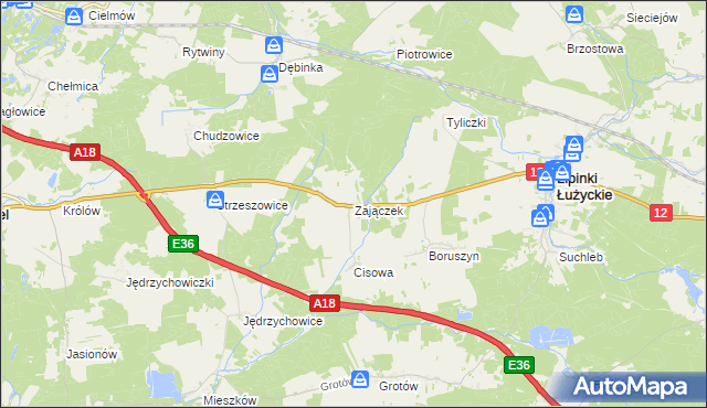 mapa Zajączek gmina Lipinki Łużyckie, Zajączek gmina Lipinki Łużyckie na mapie Targeo