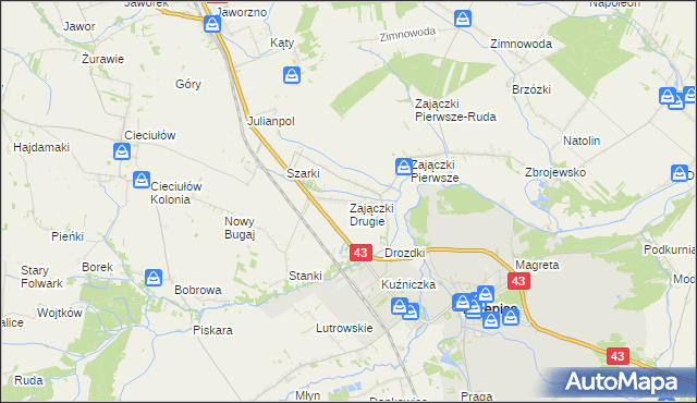 mapa Zajączki Drugie, Zajączki Drugie na mapie Targeo