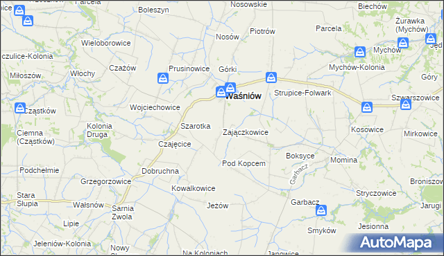mapa Zajączkowice gmina Waśniów, Zajączkowice gmina Waśniów na mapie Targeo