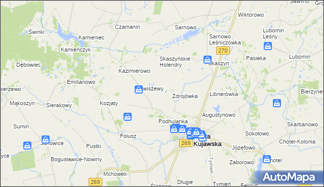mapa Zakręty gmina Izbica Kujawska, Zakręty gmina Izbica Kujawska na mapie Targeo