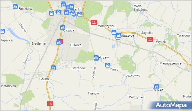mapa Zakrzew gmina Jarocin, Zakrzew gmina Jarocin na mapie Targeo