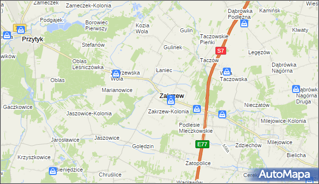 mapa Zakrzew powiat radomski, Zakrzew powiat radomski na mapie Targeo