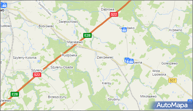 mapa Zakrzewiec, Zakrzewiec na mapie Targeo