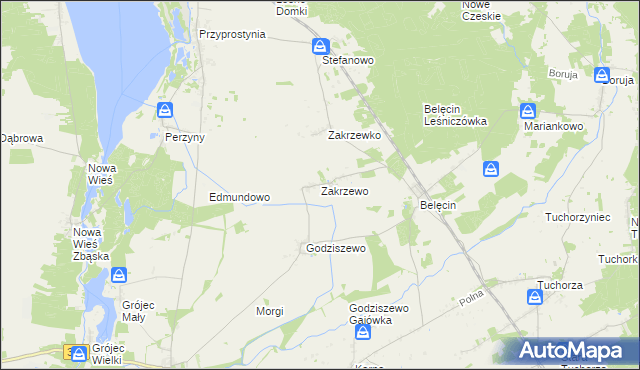 mapa Zakrzewo gmina Siedlec, Zakrzewo gmina Siedlec na mapie Targeo
