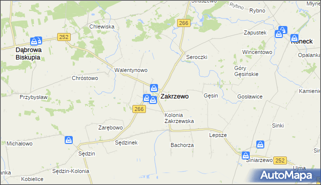 mapa Zakrzewo powiat aleksandrowski, Zakrzewo powiat aleksandrowski na mapie Targeo