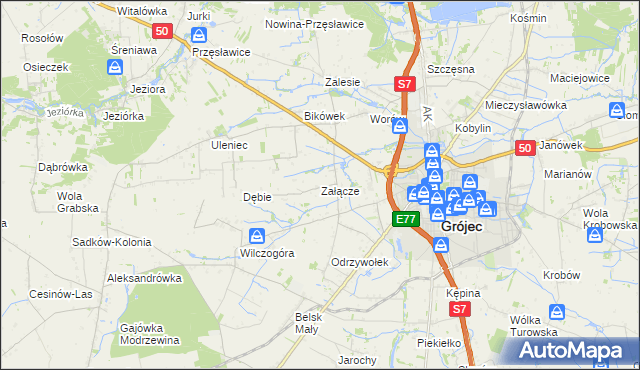 mapa Załącze gmina Grójec, Załącze gmina Grójec na mapie Targeo