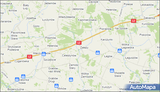 mapa Załazy gmina Przyłęk, Załazy gmina Przyłęk na mapie Targeo