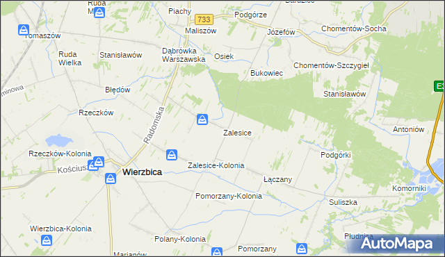 mapa Zalesice gmina Wierzbica, Zalesice gmina Wierzbica na mapie Targeo