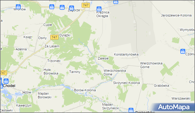mapa Zalesie gmina Bełżyce, Zalesie gmina Bełżyce na mapie Targeo