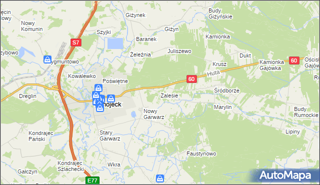 mapa Zalesie gmina Glinojeck, Zalesie gmina Glinojeck na mapie Targeo