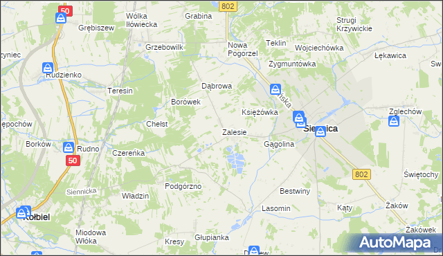 mapa Zalesie gmina Siennica, Zalesie gmina Siennica na mapie Targeo