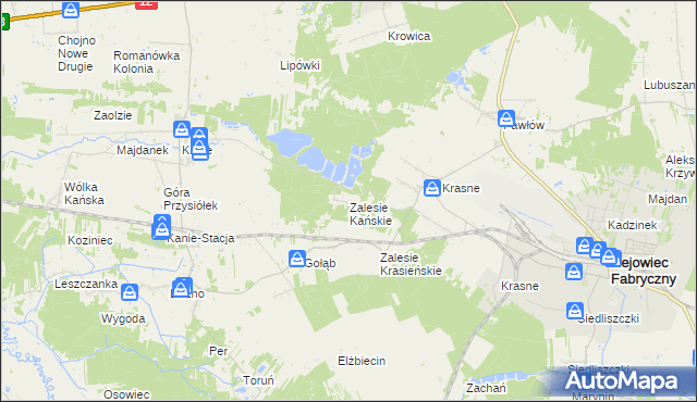 mapa Zalesie Kańskie, Zalesie Kańskie na mapie Targeo