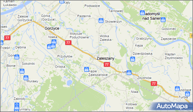 mapa Zaleszany powiat stalowowolski, Zaleszany powiat stalowowolski na mapie Targeo