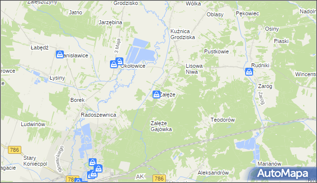 mapa Załęże gmina Koniecpol, Załęże gmina Koniecpol na mapie Targeo