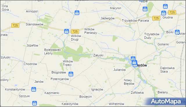 mapa Załuski gmina Błędów, Załuski gmina Błędów na mapie Targeo