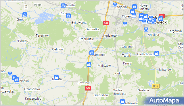 mapa Zamienie gmina Mińsk Mazowiecki, Zamienie gmina Mińsk Mazowiecki na mapie Targeo
