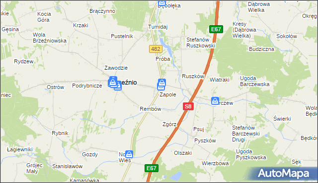 mapa Zapole gmina Brzeźnio, Zapole gmina Brzeźnio na mapie Targeo