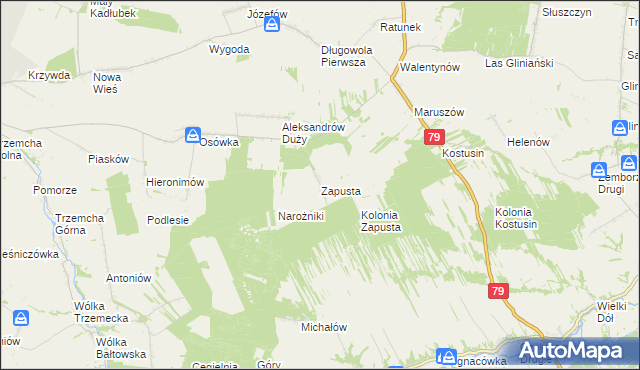 mapa Zapusta gmina Sienno, Zapusta gmina Sienno na mapie Targeo
