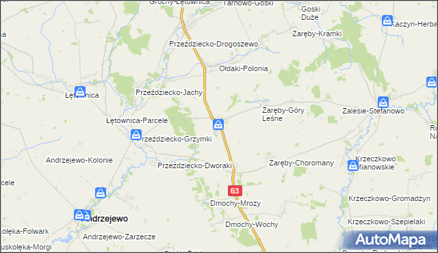 mapa Zaręby-Warchoły, Zaręby-Warchoły na mapie Targeo