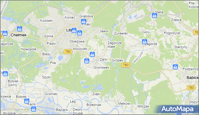 mapa Żarki gmina Libiąż, Żarki gmina Libiąż na mapie Targeo