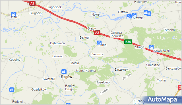 mapa Zastruże gmina Rzgów, Zastruże gmina Rzgów na mapie Targeo