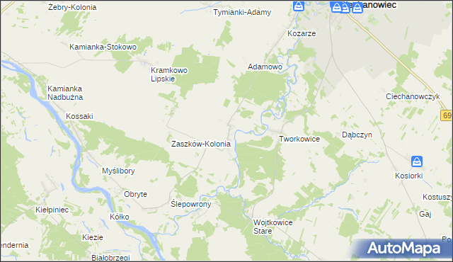 mapa Zaszków gmina Nur, Zaszków gmina Nur na mapie Targeo