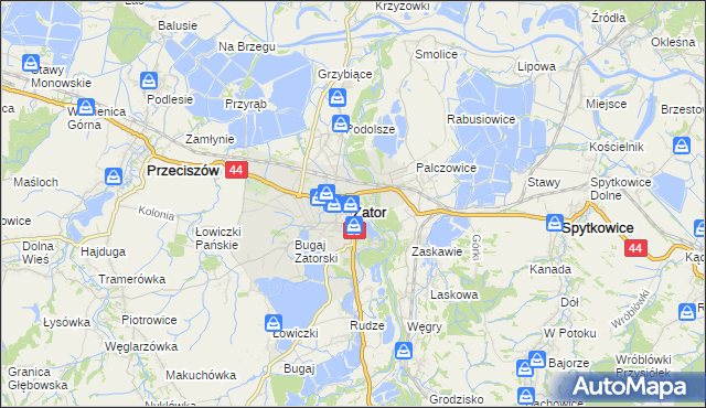 mapa Zator powiat oświęcimski, Zator powiat oświęcimski na mapie Targeo