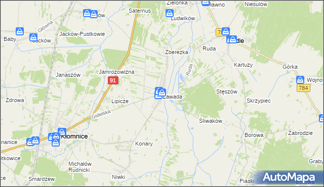 mapa Zawada gmina Kłomnice, Zawada gmina Kłomnice na mapie Targeo