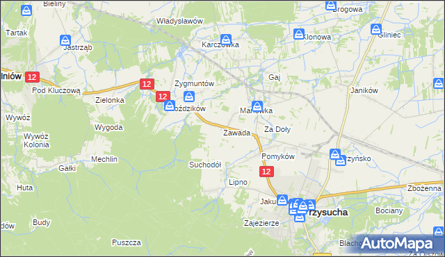 mapa Zawada gmina Przysucha, Zawada gmina Przysucha na mapie Targeo