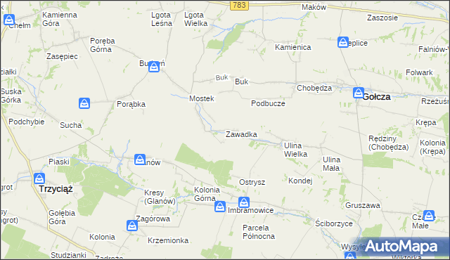 mapa Zawadka gmina Gołcza, Zawadka gmina Gołcza na mapie Targeo