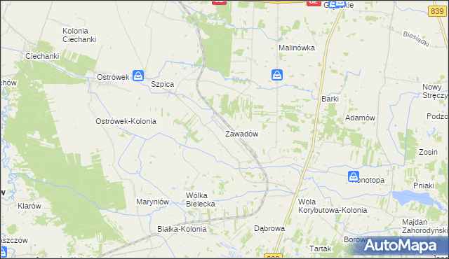 mapa Zawadów gmina Puchaczów, Zawadów gmina Puchaczów na mapie Targeo
