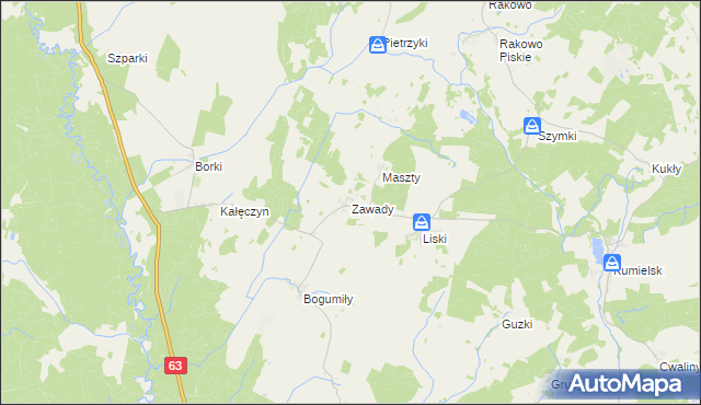 mapa Zawady gmina Pisz, Zawady gmina Pisz na mapie Targeo