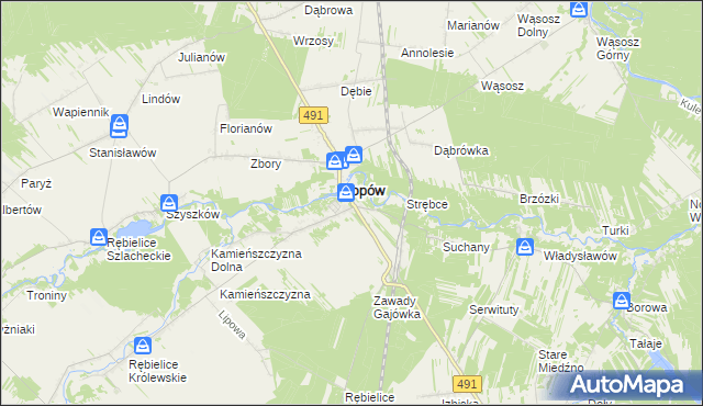 mapa Zawady gmina Popów, Zawady gmina Popów na mapie Targeo