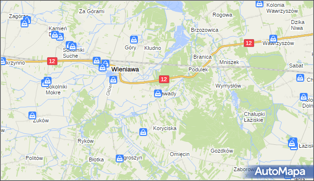 mapa Zawady gmina Wieniawa, Zawady gmina Wieniawa na mapie Targeo